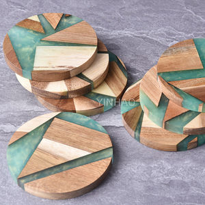 Sous-verres réutilisables modernes à motif bois aléatoire, sous-verres ronds en résine époxy pour tables - Product Image 6