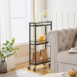 Three-Tier Classic Multifunction Carbon Steel Movable <b>Rolling</b> Storage Rack Easy Assembly Utility Cart Kitchen Cleaning <b>Tools</b> - Product Image 3