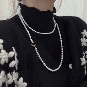 Collar de Perlas de Agua Dulce WENCHI de 4-6 mm, Cadena de Perlas de Arroz Brillantes de 43 cm, Cadena de Suéter Moderna con Hebilla, Accesorios de Joyería - Product Image 5