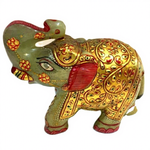 Green Aventurine Gemstone Painted <b>Elephant</b> Statue Handcrafted Stone Figurine - Product Image 2