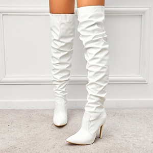 New 2023 Elastic Knee High <b>Boots</b> Autumn and Winter New European and American Pointed Patent Leather High Tube Black Zipper Thin - Product Image 1