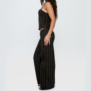 Conjunto de Corsé a Rayas Vintage Personalizado de Alta Calidad para Mujer, Top sin Mangas y Pantalones Anchos de Cintura Alta con Corte Holgado - Product Image 2