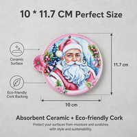 Sous-verres en céramique rose Père Noël, sous-verres en céramique imprimés en 3D pour boissons, avec base en liège, décoration de table de Noël pour la maison