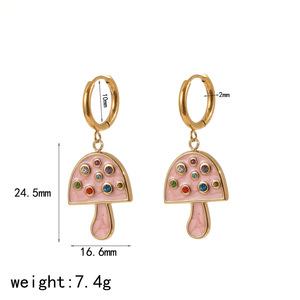 Parure Collier et Boucles d'Oreilles Champignon en Acier Inoxydable avec Diamants Colorés Sertis Clos – Bijoux Cadeau pour Femme Été 2025 - Product Image 4