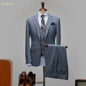 Traje de <span class=keywords><strong>Hombre</strong></span> de Lujo a Medida, Diseño Espigado, Mezcla de Lana, 3 Piezas, Corte Entallado, para <span class=keywords><strong>Boda</strong></span>, Negocios, Novio, Esmoquin Formal, Trajes Hechos a Medida para <span class=keywords><strong>Hombre</strong></span> - Product Image 1