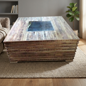 Mesa de Centro Cuadrada de Madera Maciza Estilo Industrial Vintage, Ecológica, Fácil de Limpiar, Muebles para Sala de Estar, Hogar y Hotel - Product Image 2