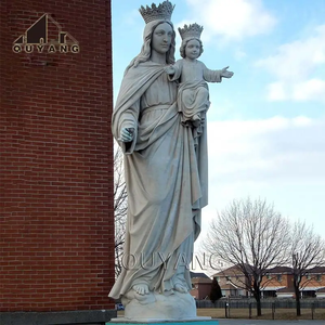 Statue de la Vierge Marie et de l'Enfant Jésus sculptée à la main en marbre <span class=keywords><strong>blanc</strong></span>, grande taille, pour la décoration de jardin ou d'église - Product Image 4