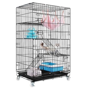 Gabbie per animali domestici in filo di acciaio inossidabile a 3 strati Semi-chiuse pieghevoli gabbia per gatti con vassoio in PVC - Product Image 3