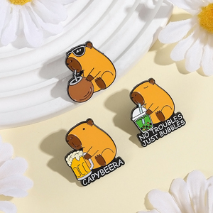 Broches en émail mignonnes Capybara buvant bière et thé au lait, 'Pas de problèmes, juste des bulles', badges de revers pour vêtements, bijoux, cadeaux pour amis - Product Image 3