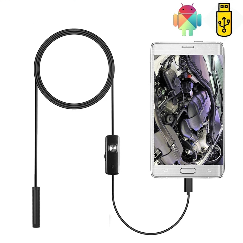 7mm Endoscope Camera Flexible IP67 Waterproof Micro USB Inspection Borescope Camera for Android PC Notebook 6 LEDs Adjustable 2