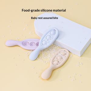 צעצוע לעיסה מסיליקון לתינוקות, חוצה גבולות, בטיחותי למזון, מרגיע, בצבעים כחול/בז'/סגול - Product Image 1