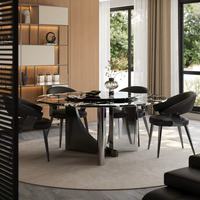 Table à manger en pierre frittée italienne de luxe avec base en acier carbone et plateau tournant Lazy Susan, 6-8 places, pour villa et restaurant
