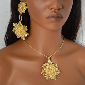 Luxury 14k <b>Gold</b> Plated Brass <b>Earring</b> and Necklace Bridal Jewelry <b>Set</b> for Wedding Party & Anniversary - Product Image 2