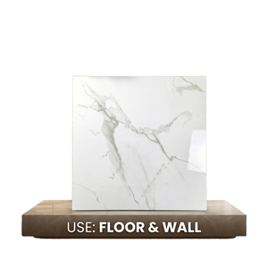 Azulejo de Porcelana Brillante para Piso y Pared, Patrón de Mármol Blanco, Imitación de Piedra Pulida, para Uso en Interiores - Product Image 1