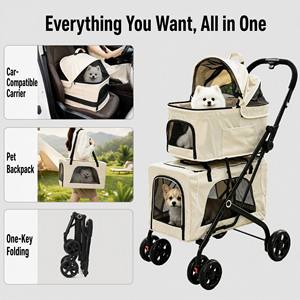 Poussette double pour animaux de compagnie, pliable, roues verrouillables, chariot de promenade idéal pour les familles multi-animaux, les promenades en plein air et les visites chez le vétérinaire - Product Image 6