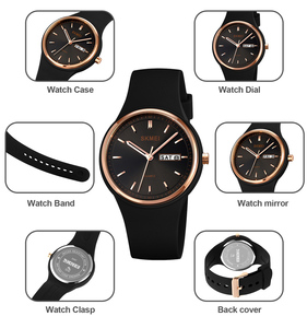 SKMEI 2057 Esfera redonda con <span class=keywords><strong>semana</strong></span> y fecha Correa de gel de sílice para dama Mujer Pareja Reloj de cuarzo para exámenes 3 Atm Impermeable - Product Image 5