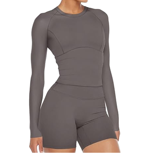 Camiseta de Yoga para Mujer, Manga Larga, Sin Costuras, Ropa Deportiva Transpirable, de Secado Rápido, Elástica, Suave al Tacto, Ajuste Delgado, Diseño Personalizado en la Parte Delantera - Product Image 1