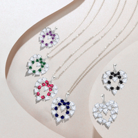 Trending Custom 925 Zilver Valentijnsdag Cadeau Ketting Schattige Lieve Zirkoon Kleurrijke Hart Hanger Ketting