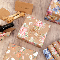 Rouleau de papier cadeau kraft transfrontalier, motifs floraux dessinés à la main, série anniversaire, grande taille pour cadeaux