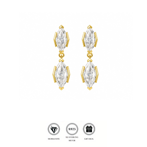 <span class=keywords><strong>Orecchini</strong></span> Pendenti Doppio Marquise in Moissanite Placcati <span class=keywords><strong>Oro</strong></span> <span class=keywords><strong>Bianco</strong></span> 18K, Argento S925 Ipoallergenico Resistente all'Ossidazione, Tendenza Donna Quotidiana - Product Image 1