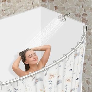 Tringle <span class=keywords><strong>de</strong></span> douche incurvée réglable <span class=keywords><strong>de</strong></span> 50 à 85 pouces, tringle <span class=keywords><strong>de</strong></span> douche incurvée résistante à la rouille pour salle <span class=keywords><strong>de</strong></span> bain, en acier inoxydable, nécessite un perçage, nickel - Product Image 3