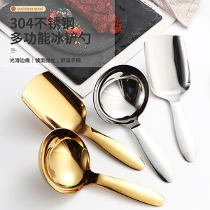304 Stainless Steel Ice Scoop <b>Set</b> Round Spoon <b>Square</b> Spatula Short Handle Dessert Soup Scoop Kitchen Utensils - Product Image 1