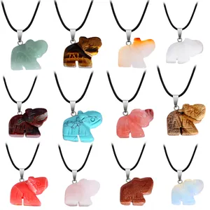 Hot Sale Wholesale Natural Stone Stainless Steel Elephant Animal Gemstones Natural Stone Jewelry