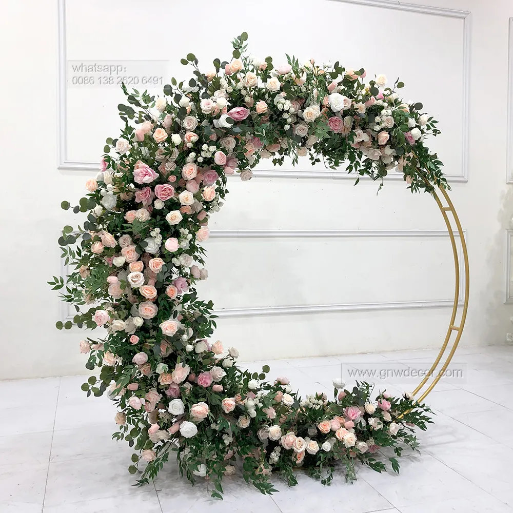 Atacado Decorativa De Seda Flor Suprimentos Rosas Artificiais Blossom Eventos Casamento Coração Em Forma De Lua Portão Arco