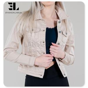 Larsur Xintang Quảng Châu Denim Jeans Áo Khoác Nhà Máy Nhà Sản Xuất Tùy Chỉnh Crop Denim Áo Khoác Phụ Nữ Phụ Nữ Ngắn Twill Jeans Áo Khoác - Product Image 1