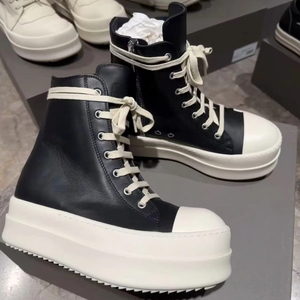 Trendy design zipper high-top flat shoes, black men's ankle <b>boots</b>, casual leather shoes, sports shoes with ankle laces - Product Image 1