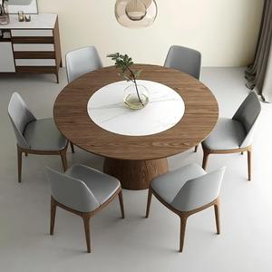 Mesa de Comedor Moderna Contemporánea de Madera de <span class=keywords><strong>Nogal</strong></span> Macizo con <span class=keywords><strong>Centro</strong></span> Giratorio para Hotel, Restaurante y Hogar, Hecha a Mano y Ecológica - Product Image 4