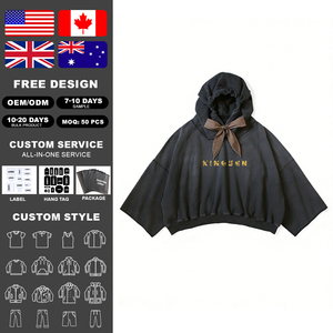 KingSen – Nouveaux sweats à capuche courts personnalisés, imprimés et brodés, délavés à l'acide, 100 % coton, coupe oversize, style streetwear ajusté - Product Image 2