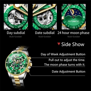 นาฬิกาข้อมือผู้ชาย OLEVS 6715 ระบบออโตเมติก หน้าปัดกลวง แสดงวันที่ พร้อมฟังก์ชั่นแสดงข้างขึ้นข้างแรม ดีไซน์ทันสมัย กันน้ำ - Product Image 3