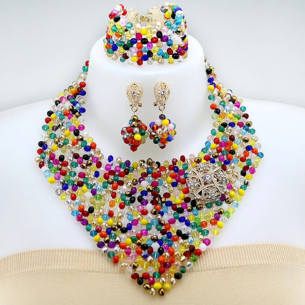 Hot Sale Nigeria Wedding African Beads Jewelry Set Crystal Necklace Africa Costume Bridal Jewelry Sets