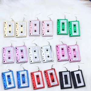 New Creative Exaggerated Hook Earrings Nostalgic Gifts Party Acrylic Fun Vintage Radio Cassette Tape Earrings Jewelry