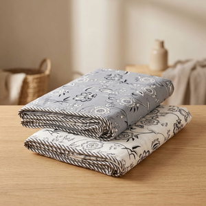 Manta Dohar india 100% algodón estampada a mano con motivos florales étnicos, colcha para todas las estaciones, 90x108 pulgadas, textil para el hogar - Product Image 3