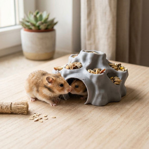 Bol à nourriture en forme de souche d'arbre gris, multi-compartiments, pour le stockage des collations des hamsters - Product Image 2