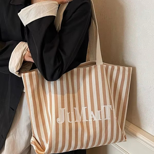 2025 của phụ nữ công suất lớn lười biếng phong cách sọc <span class=keywords><strong>Tote</strong></span> Túi Thích hợp thiết kế dây kéo đóng cửa thời trang vải Polyester - Product Image 1