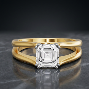 Bague solitaire vintage pour femme en or jaune plaqué rhodium avec diamant de laboratoire taille Asscher et serti en panier, idéale pour les fiançailles et les mariages - Product Image 3
