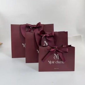 Bolsas de Papel de Lujo Personalizadas para Compras, Bolsas de Papel para Envasado de Cosméticos, Ropa y Regalos, Color Rojo Vino - Product Image 2