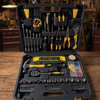 Perangkat Perkakas Tangan Rumah Tangga Profesional 108-in-1, Set Obeng, Palu, Kunci Pas, Ratchet, Soket, Kotak Perkakas Keras OEM