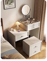 Coiffeuse en bois massif avec rangement pour maquillage, table de maquillage tout-en-un pour chevet, miroir de maquillage rabattable, coiffeuse pour petites chambres