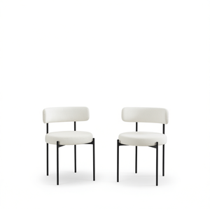 Set di 2 sedie da pranzo moderne in tessuto bouclé, rivestimento bianco, gambe in metallo, mobili per casa e ufficio - Product Image 1