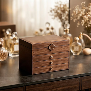 Boîte de rangement à bijoux en bois écologique haut de gamme personnalisée par le fournisseur, à quatre niveaux, avec serrure, pour boucles d'oreilles, colliers, bagues, bracelets, montres - Product Image 5
