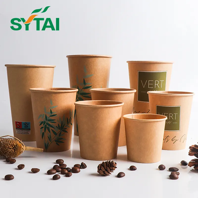 Tazas de papel personalizadas de una sola pared, taza de papel ecológica, café y tapa