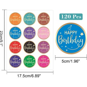 Pegatinas de regalo de cumpleaños, etiquetas decorativas redondas de papel para decoración de fiestas, estilo elegante, impresión digital, respetuoso con el medio ambiente - Product Image 3