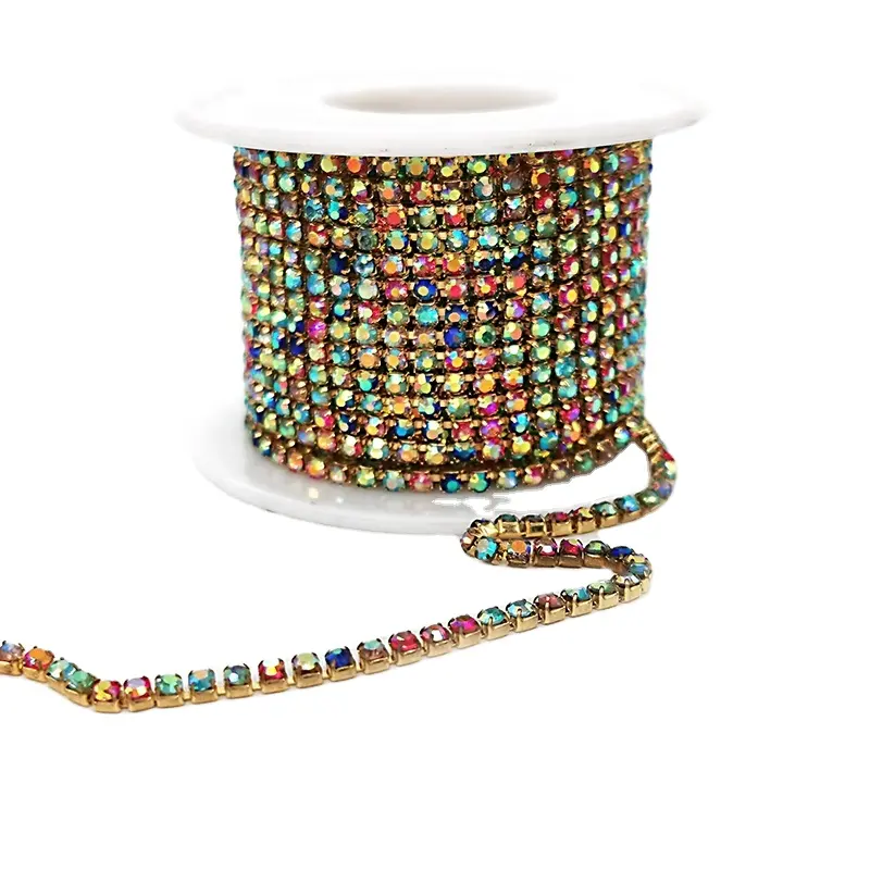 Manufacturer Wholesale AB Stone Gold Metal Base Claw Chain Close Crystal Rhinestone Garment Accessory Cup Chain