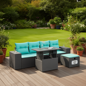 Gray Poly Rattan <b>Garden</b> <b>Sofa</b> Set With Cushions Outdoor Furniture Contemporary Design - Product Image 2