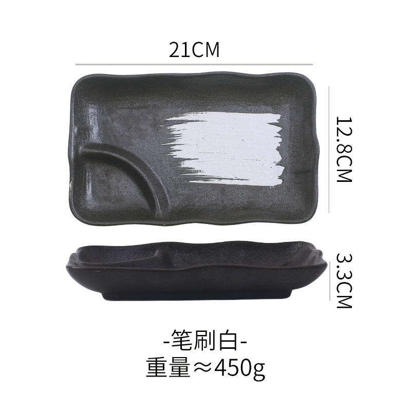 Assiette à raviolis rectangulaire blanche brossée de 8 pouces