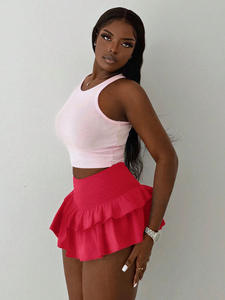 2025 moda verano nuevo Color sólido liso volante borde Micro-Mini faldas en capas con pantalones dentro de las mujeres Sexy elegante Mini <span class=keywords><strong>falda</strong></span> - Product Image 4